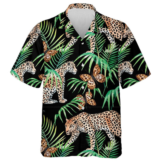 Leopard With Butterfly And Palm Tropical Watercolor Hawaiian Shirt, Hawaiian Shirt Gift, Christmas Gift
