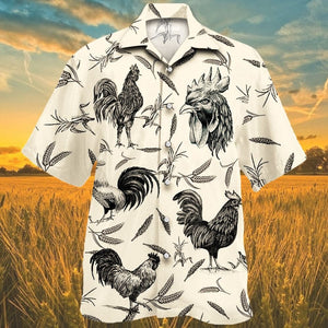 Chicken Farm Lovers Black And White Pattern Hawaiian Shirt, Hawaiian Shirt Gift, Christmas Gift