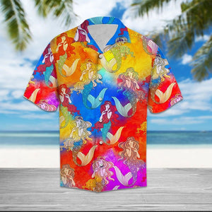 Colorful Mermaid Under Deep Ocean Hawaiian Shirt, Hawaiian For Gift