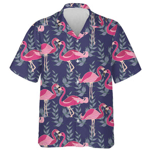 Couple Flamingo With Exotic Tropical Leaves Hawaiian Shirt,Hawaiian Shirt Gift, Christmas Gift