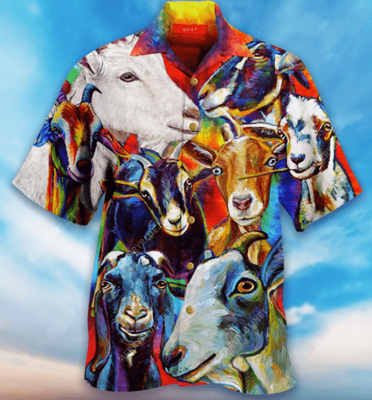 Colorful Goat Art Unisex Farmer Hawaiian Shirt, Hwaiian For Gift