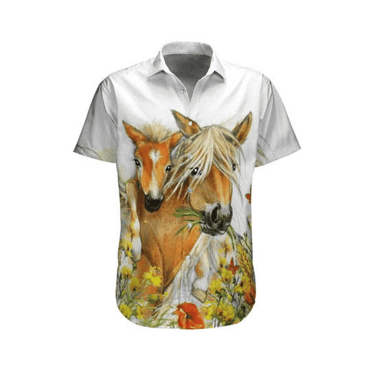 Flower And Horse Watercolor Design Hawaiian Shirt,Hawaiian Shirt Gift, Christmas Gift