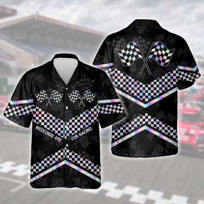 Hologram Checkered Flag Weekends Are For Racing Hawaiian Shirt, Hawaiian Shirt Gift, Christmas Gift