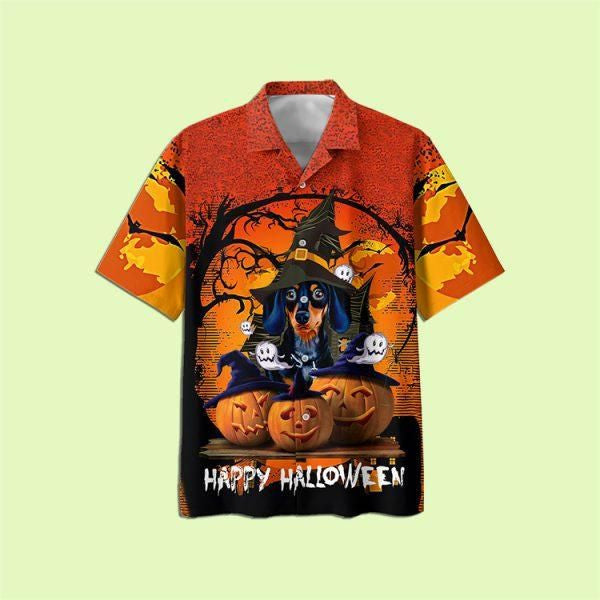 Dachshund And Pumpkin Happy Halloween Dramatic Hawaiian Shirt,Hawaiian Shirt Gift, Christmas Gift