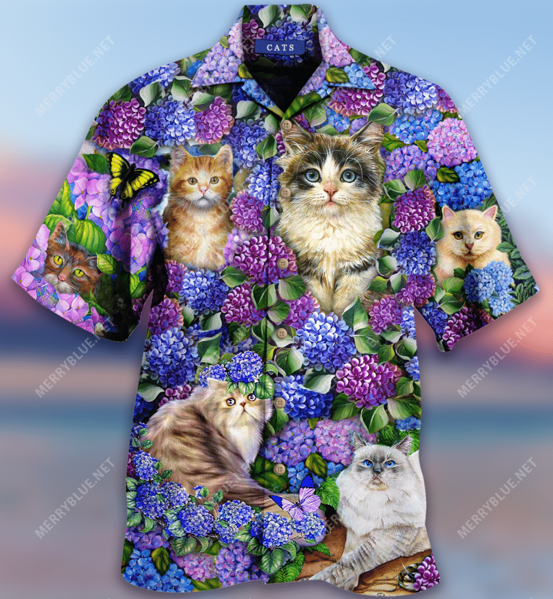 Cat In Hydrangea Garden Hawaiian Shirt_Hawaiian Shirt Gift, Christmas Gift