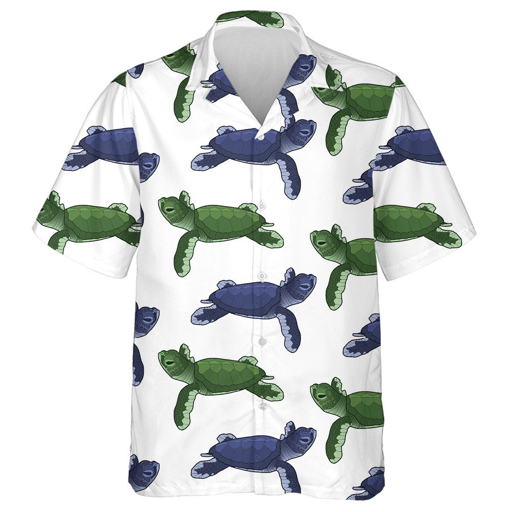 Turtar Gorm Agus Glas Leithlisithe Ar Chúlra Bán Léine Haváís, Bronntanas Léine Haváíais, Bronntanas Nollag