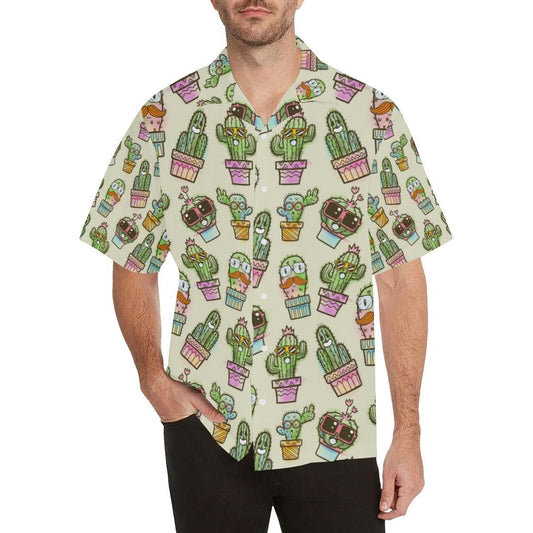 Cute Cactus Pattern Men's All Over Print Hawaiian Aloha Shirt Hawaiian, Hwaiian For Gift