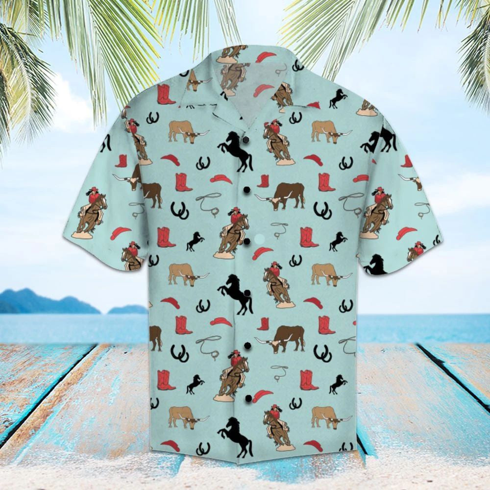 Horses And Cowgirl Horseshoes On Mint Design Hawaiian Shirt, Hawaiian Shirt Gift, Christmas Gift