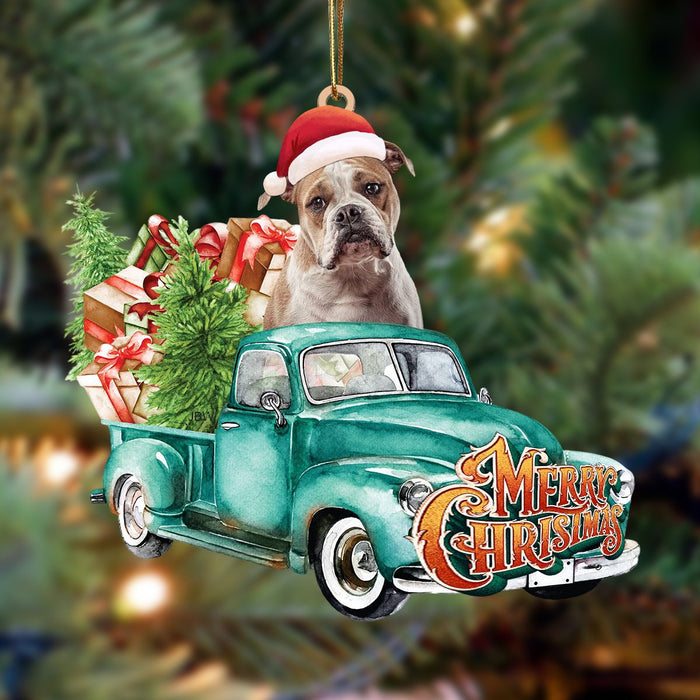 American Bulldog-Green Truck Hanging Christmas Plastic Hanging Ornament, Christmas Ornament Gift, Christmas Gift, Christmas Decoration