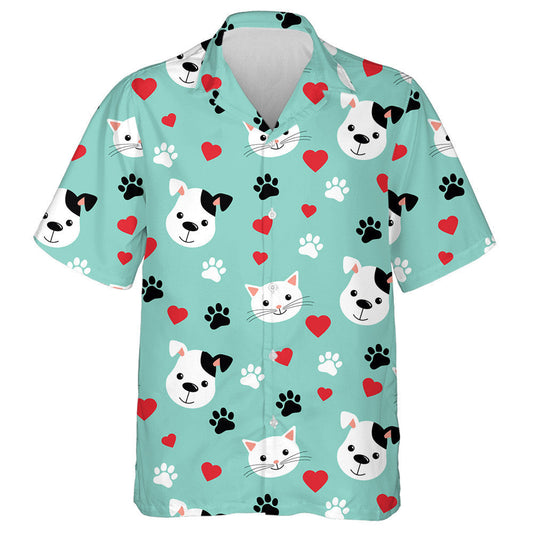 Lovely Cute Cats And Dogs Green Background Hawaiian Shirt, Hawaiian Shirt Gift, Christmas Gift