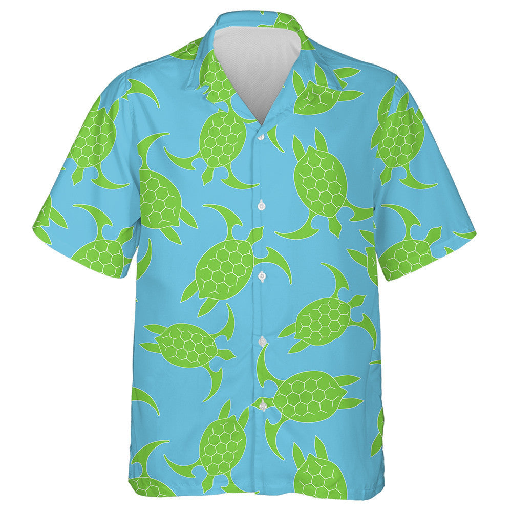 Green Turtle Icon On A Blue Background Hawaiian Shirt, Hawaiian Shirt Gift, Christmas Gift