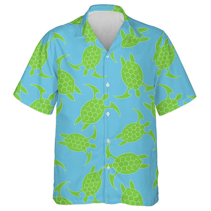 Green Turtle Icon On A Blue Background Hawaiian Shirt, Hawaiian Shirt Gift, Christmas Gift