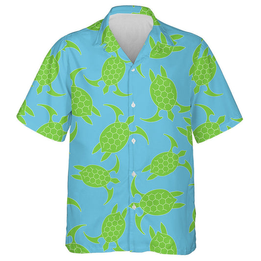 Green Turtle Icon On A Blue Background Hawaiian Shirt, Hawaiian Shirt Gift, Christmas Gift
