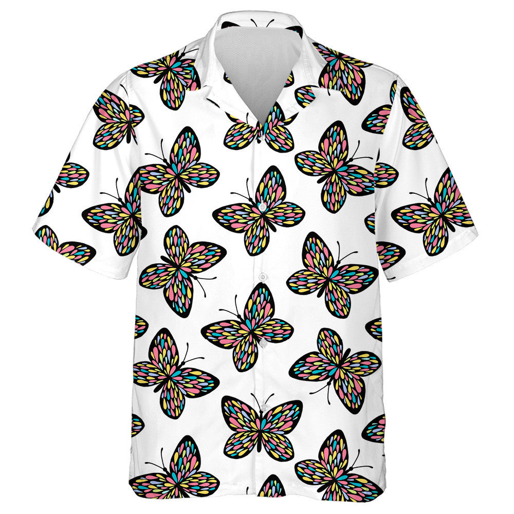 Hand Drawn Colorful In Wings Of Butterflies Hawaiian Shirt, Hawaiian Shirt Gift, Christmas Gift