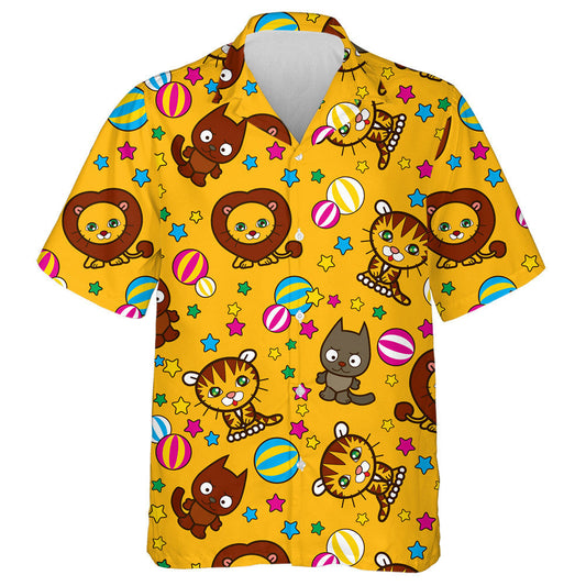 Little Wolf Playing Predator On Yellow Background Hawaiian Shirt, Hawaiian Shirt Gift, Christmas Gift