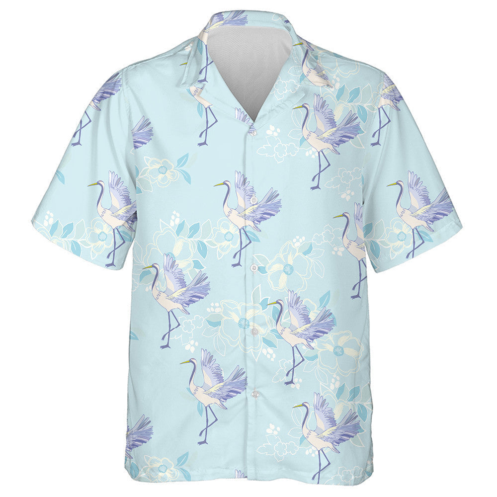 Flying Birds And Floral On Blue Background Hawaiian Shirt, Hawaiian Shirt Gift, Christmas Gift
