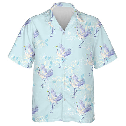 Flying Birds And Floral On Blue Background Hawaiian Shirt, Hawaiian Shirt Gift, Christmas Gift