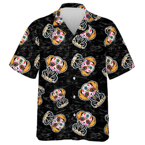 Skull Dog Colorful In Cartoon Background Hawaiian Shirt,Hawaiian Shirt Gift, Christmas Gift