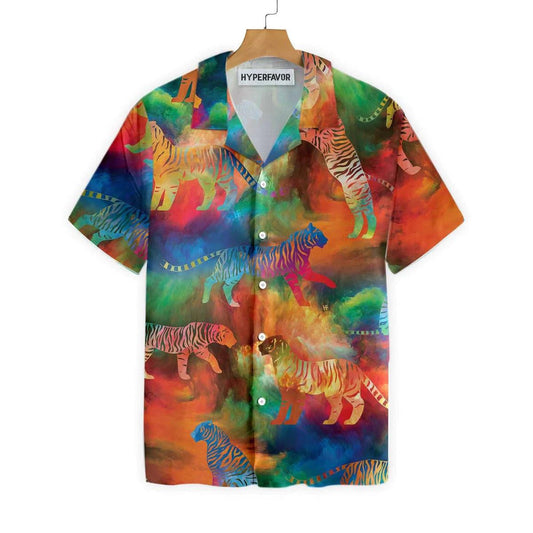 Vortex Paradise Tiger Colorful Pattern Hawaiian Shirt, Hwaiian For Gift