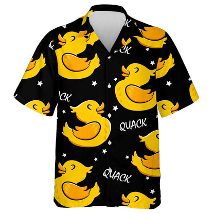 Cartoon Duck And Stars On Black Hawaiian Shirt, Hawaiian For Gift