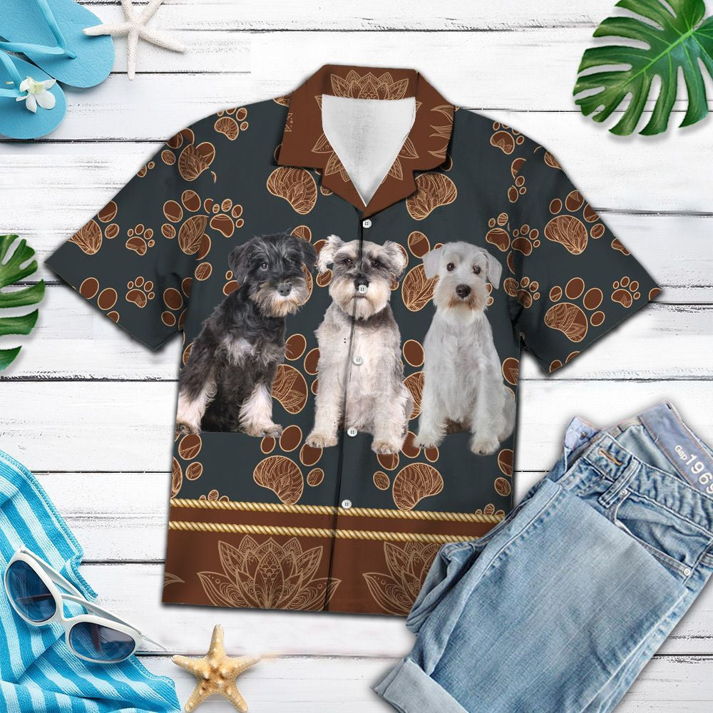 Funny Miniature Schnauzer Flower Paw Pattern Hawaiian Shirt,Hawaiian Shirt Gift, Christmas Gift