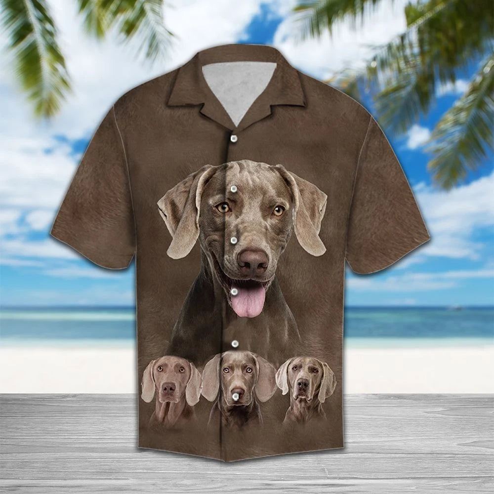 Cute Weimaraner Dog Portrait On Brown Background Hawaiian Shirt, Hawaiian Shirt Gift, Christmas Gift