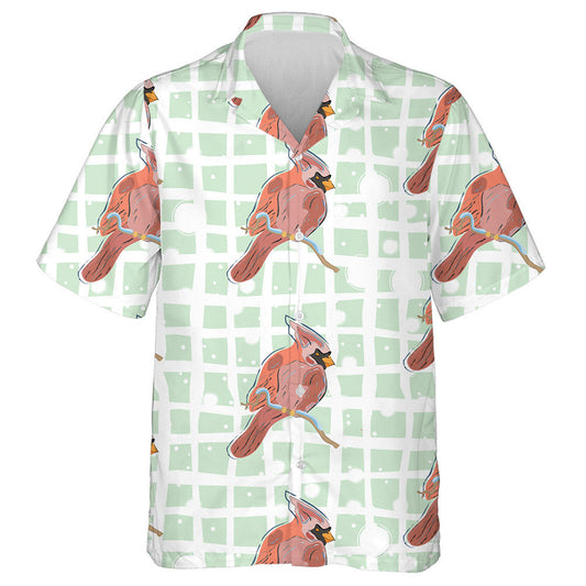 Red Cardinal Bird On Snow Background Hawaiian Shirt,Hawaiian Shirt Gift, Christmas Gift