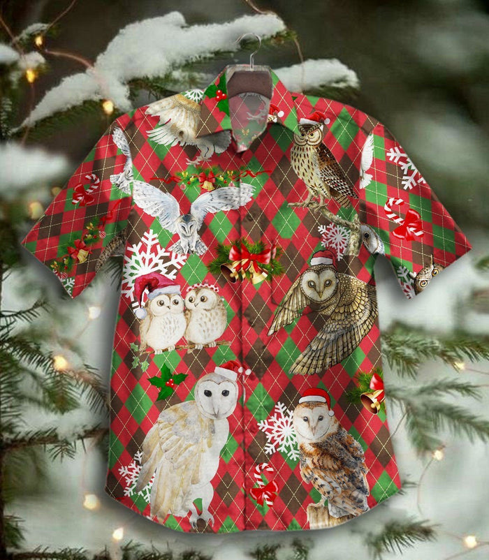 Cute Owl Family On Christmas Background Design Hawaiian Shirt, Hawaiian Shirt Gift, Christmas Gift