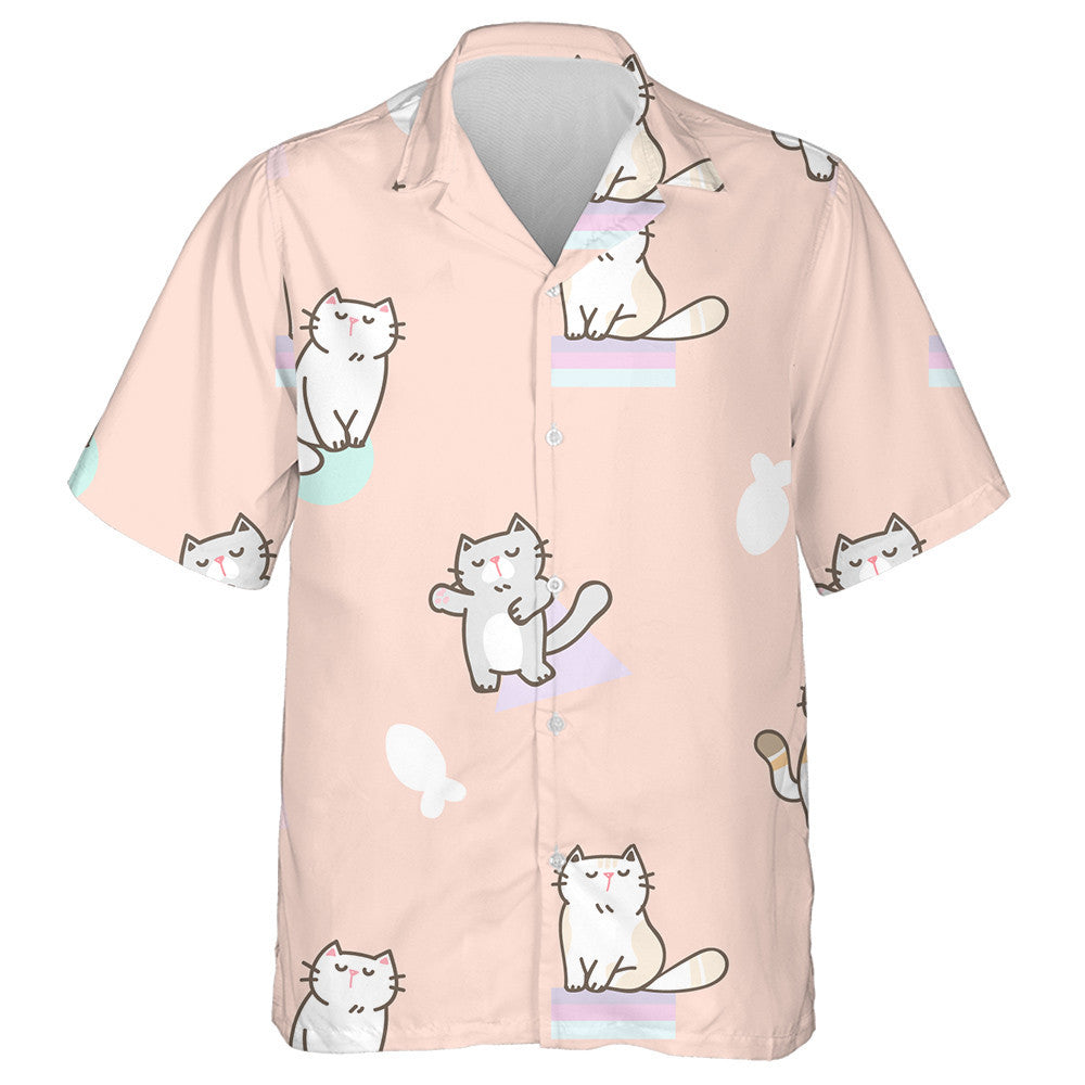Cartoon Cat Design On Pastel Orange Background Hawaiian Shirt, Hawaiian Shirt Gift, Christmas Gift