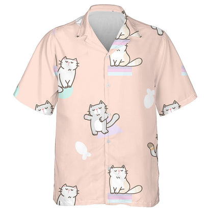 Cartoon Cat Design On Pastel Orange Background Hawaiian Shirt, Hawaiian Shirt Gift, Christmas Gift