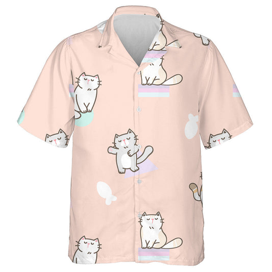 Cartoon Cat Design On Pastel Orange Background Hawaiian Shirt, Hawaiian Shirt Gift, Christmas Gift