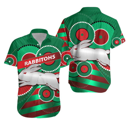 Rabbitohs Hawaiian Aloha Shirt Indigenous Bravery K13 Hawaiian Shorts Beach Short Sleeve, Hawaiian Shirt Gift, Christmas Gift