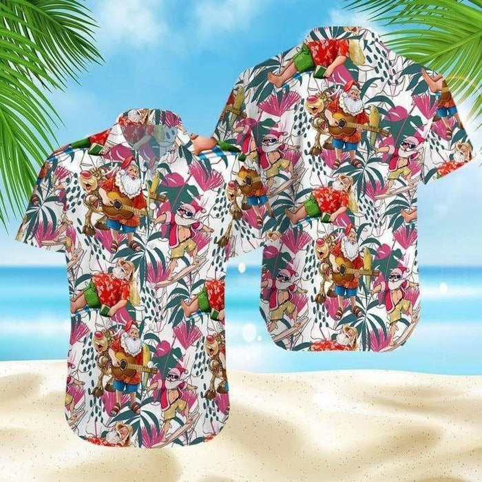 Funny Santa Claus Cute Reindeer Christmas Vintage Style Design Hawaiian Shirt, Hawaiian Shirt Gift, Christmas Gift