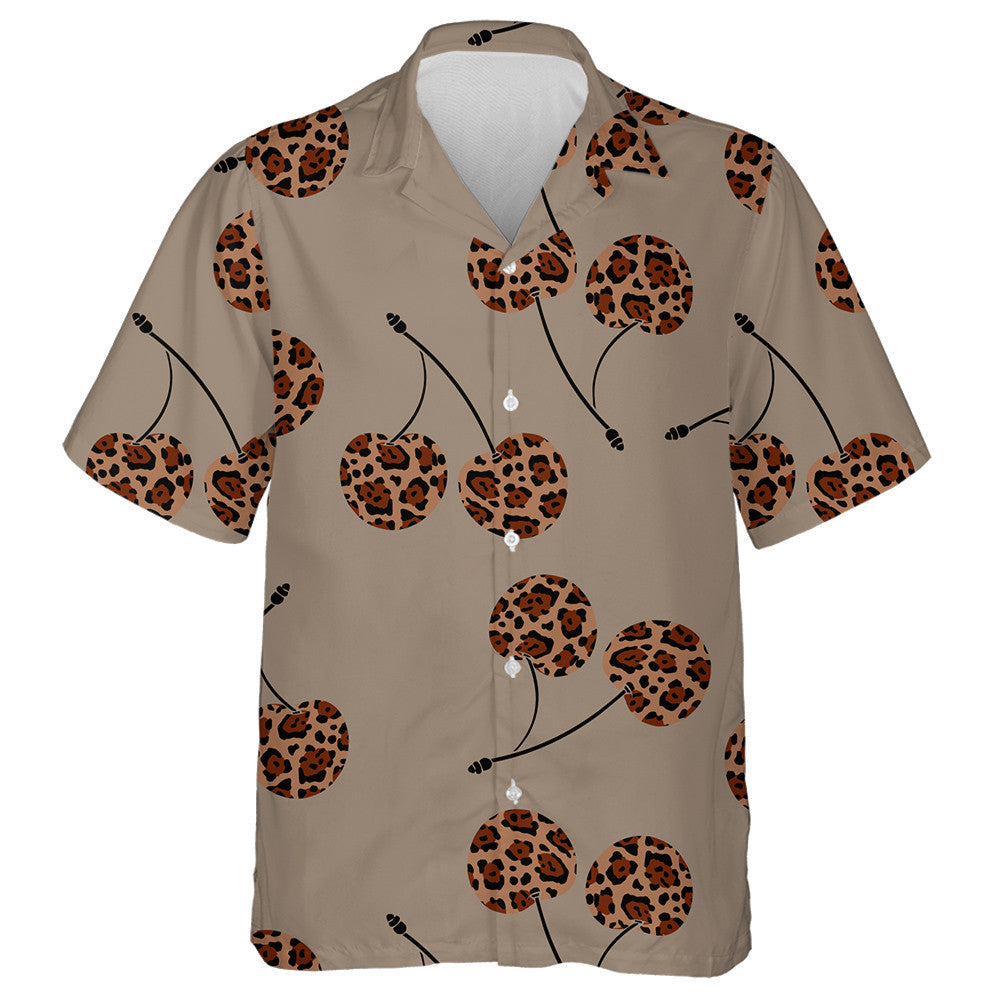 Cherry With A Leopard Ornament In Beige Tones Hawaiian Shirt, Hawaiian Shirt Gift, Christmas Gift