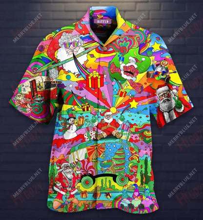 Santa Hippie Everywhere You Go Short Hawaiian Shirt Vacation Aloha Shirt Vintage Hawaiian Shirts Hawaiian Shirts For Men, Hawaiian Shirt Gift, Christmas Gift
