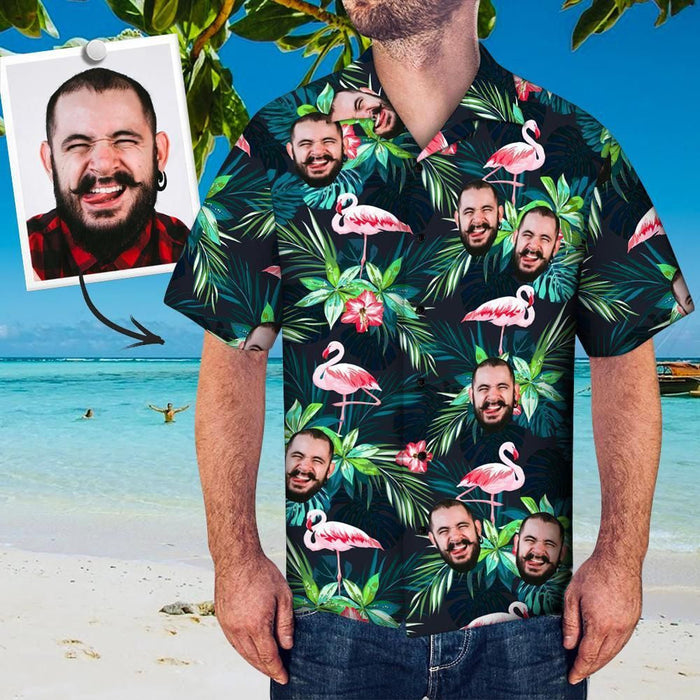 Flamingo In Deep Forest Custom Photo Hawaiian Shirt,Hawaiian Shirt Gift, Christmas Gift