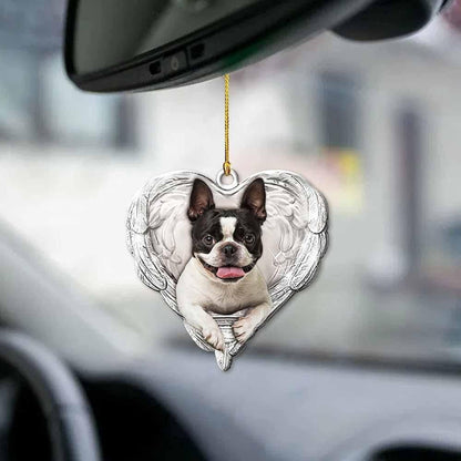 Boston Terrier Heart Wing Angel Ornament, Christmas Ornament Gift, Christmas Gift, Christmas Decoration