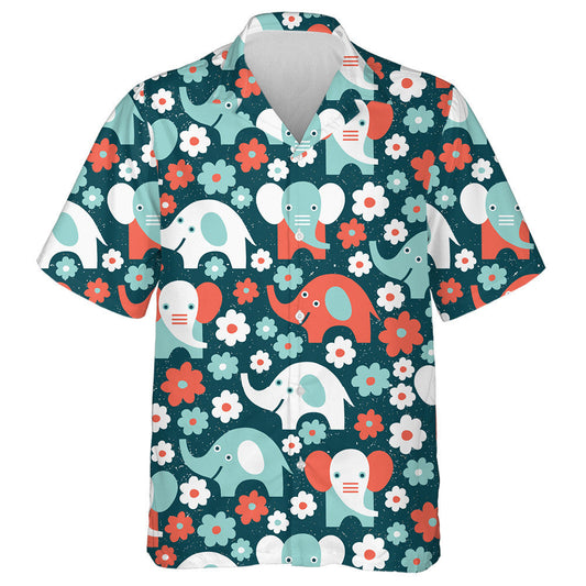 Funny Elephant With Flowers On Vintage Background Hawaiian Shirt, Hawaiian Shirt Gift, Christmas Gift
