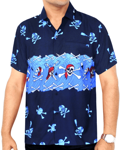Pirate Skull And Crossbones On Deep Blue Hawaiian Shirt,Hawaiian Shirt Gift, Christmas Gift