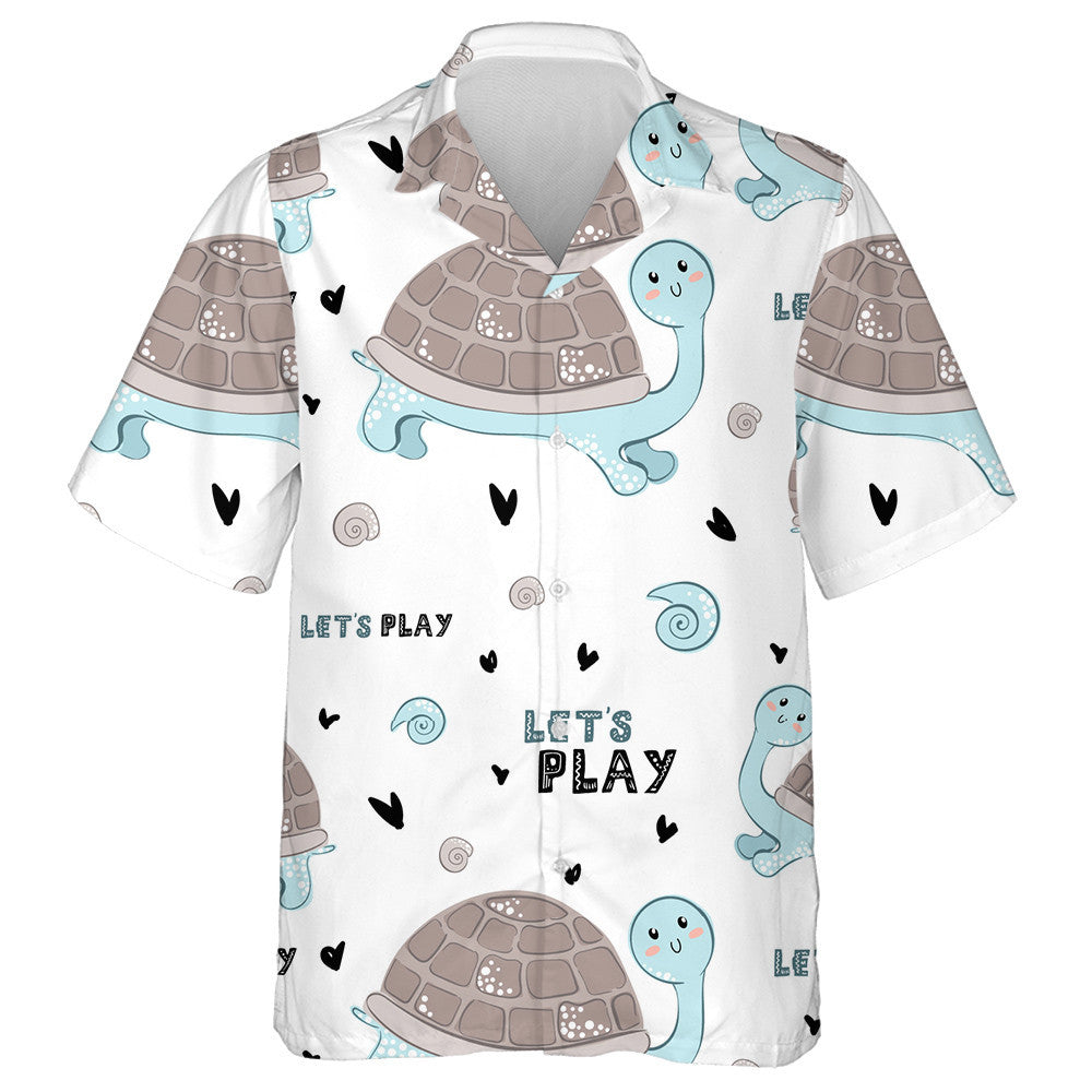 Cartoon Cute Turtle And Lettering Lets Play Hawaiian Shirt, Hawaiian Shirt Gift, Christmas Gift