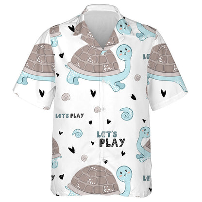 Cartoon Cute Turtle And Lettering Lets Play Hawaiian Shirt, Hawaiian Shirt Gift, Christmas Gift