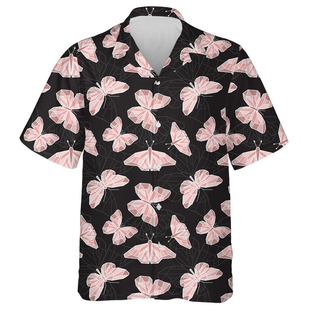 Theme Mystical Pink Polygonal Butterfly On Black Hawaiian Shirt, Hawaiian Shirt Gift, Christmas Gift