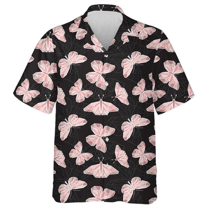 Theme Mystical Pink Polygonal Butterfly On Black Hawaiian Shirt, Hawaiian Shirt Gift, Christmas Gift