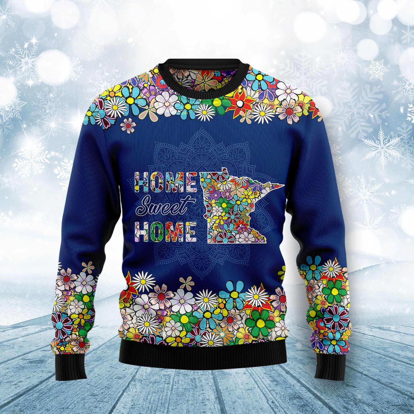 Home Sweet Home Minnesota Flower Ugly Christmas Sweater,Christmas Ugly Sweater,Christmas Gift,Gift Christmas 2024