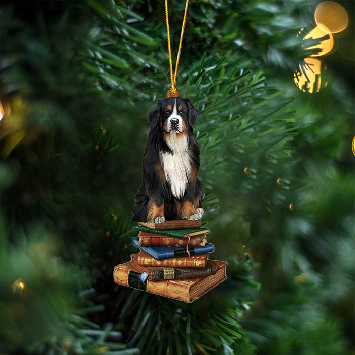 Bernese Mountain-Sit On The Book Two Sides Christmas Plastic Hanging Ornament, Christmas Ornament Gift, Christmas Gift, Christmas Decoration