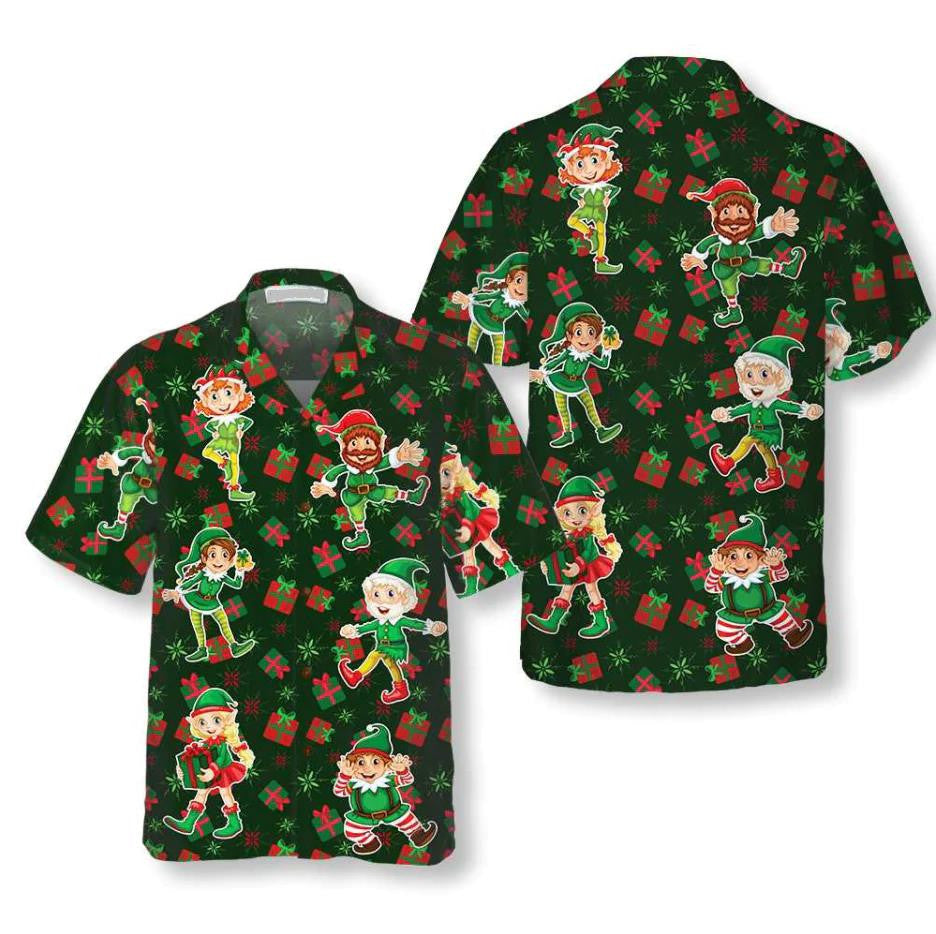 Merry Christmas Elf Party Cartoon Themed Hawaiian Shirt,Hawaiian Shirt Gift, Christmas Gift
