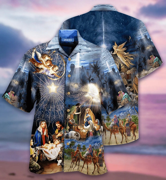 Jesus Was Born On Christmas Day Vintage Style Design Hawaiian Shirt, Hawaiian Shirt Gift, Christmas Gift