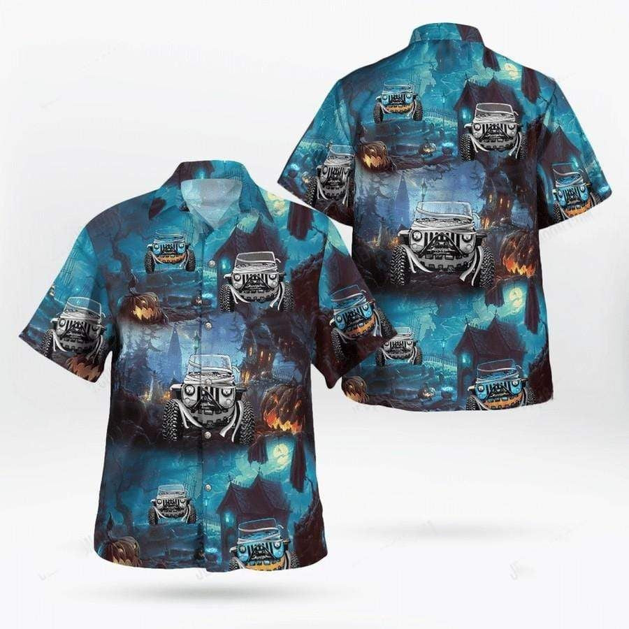 Illustration Hawaiian Shirt Blue Jeep Dark Halloween, Hawaiian For Gift