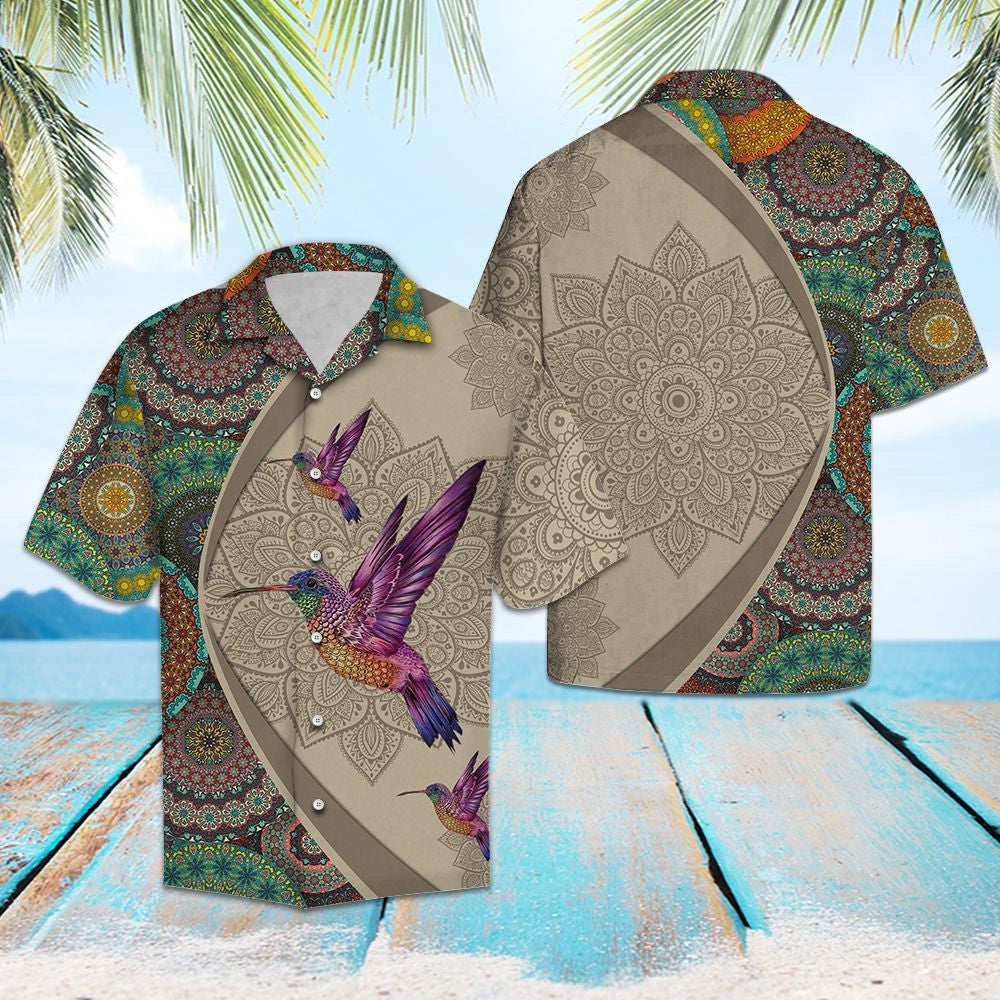 Nice Hummingbird Sucking Mandala Flowers Hawaiian Shirt,Hawaiian Shirt Gift, Christmas Gift