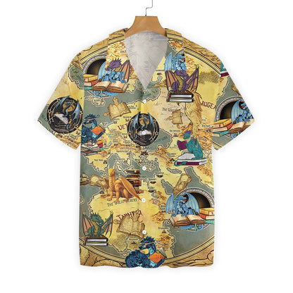 Books Dragon World Map Vintage Style Hawaiian Shirt, Hawaiian For Gift